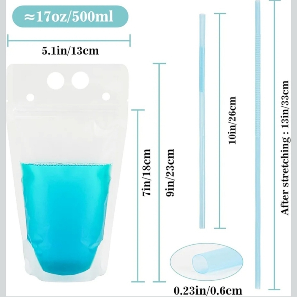 NWT Reusable Plastic 17 oz Drink Pouches w/Straw Self-standing Price Is For 4! - Picture 2 of 8